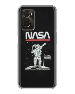 Чехол для OPPO A96 с картинкой «NASA — шагаем по Луне»