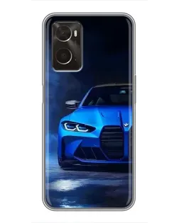 Чехол для OPPO A96 с картинкой «Голубая BMW M4»