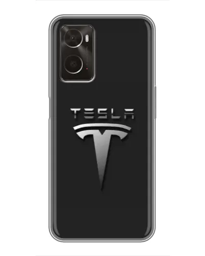 Чехол для OPPO A96 с картинкой «Стальной логотип Tesla»