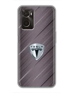 Чехол для OPPO A96 с картинкой «Металлическая текстура Tesla»