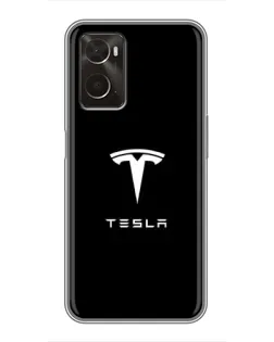 Чехол для OPPO A96 с картинкой «Tesla White Logo»