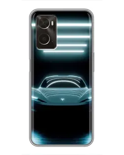 Чехол для OPPO A96 с картинкой «Tesla в неоне»