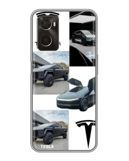 Чехол для OPPO A96 с картинкой «Коллаж Cybertruck Tesla»
