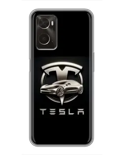 Чехол для OPPO A96 с картинкой «Tesla — серебристое авто»