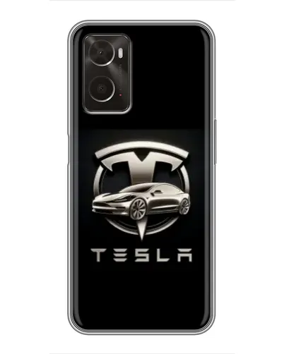Чехол для OPPO A96 с картинкой «Tesla — серебристое авто»
