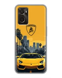Чехол для OPPO A96 с картинкой «Желтый Lamborghini город»