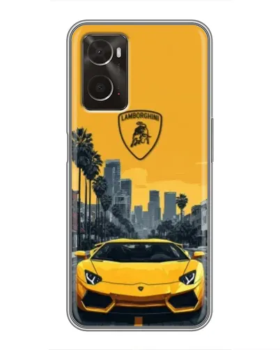 Чехол для OPPO A96 с картинкой «Желтый Lamborghini город»