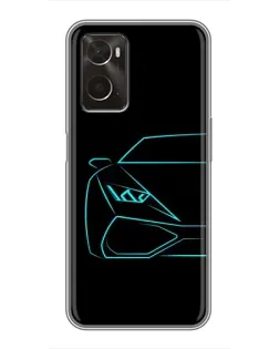 Чехол для OPPO A96 с картинкой «Голубой силуэт Lamborghini»