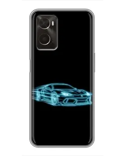 Чехол для OPPO A96 с картинкой «Неоновый контур Lamborghini»