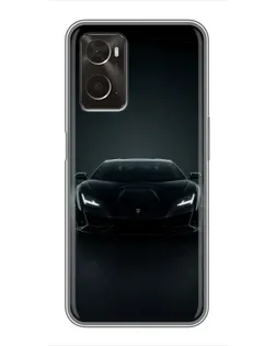 Чехол для OPPO A96 с картинкой «Черный Lamborghini Aventador»