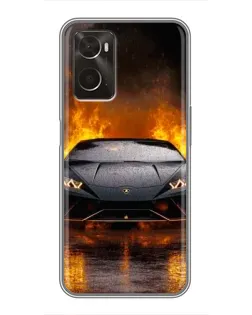 Чехол для OPPO A96 с картинкой «Lamborghini в огне»