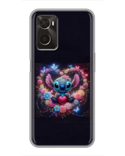 Чехол для OPPO A96 с картинкой «Stitch в цветах»