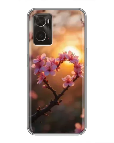 Чехол для OPPO A96 с картинкой «Розовый цвет сердце на фоне заката»