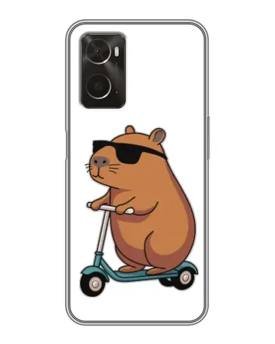 Чехол для OPPO A96 с картинкой «Капибара на самокате»
