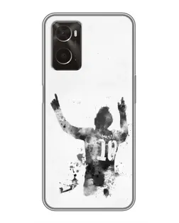 Чехол для OPPO A96 с картинкой «Черно-белый силуэт Месси»