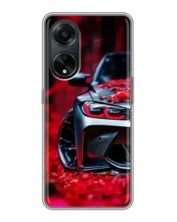Чехол для OPPO A98 с картинкой «Спортивная BMW и цветы»