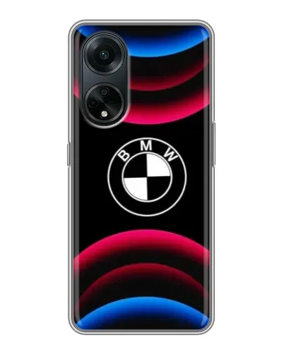 Чехол для OPPO A98 с картинкой «Логотип BMW и неоновые дуги»