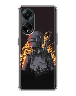Чехол для OPPO A98 с картинкой «PUBG — огненный силуэт»