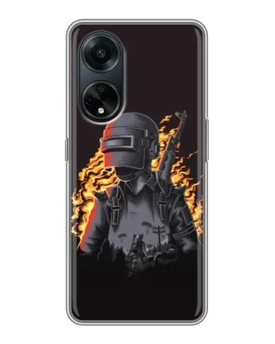 Чехол для OPPO A98 с картинкой «PUBG — огненный силуэт» Чехол для OPPO A98 с картинкой «PUBG — огненный силуэт»