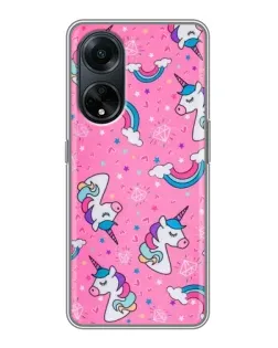 Чехол для OPPO A98 с картинкой «Unicorn паттерн розовый»
