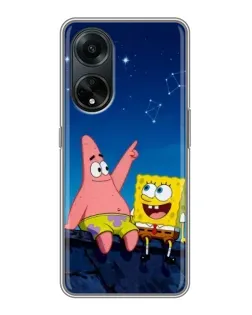 Чехол для OPPO A98 с картинкой «Губка Боб и Патрик ночью»
