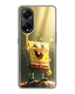 Чехол для OPPO A98 с картинкой «Сияющий Спанч Боб»