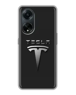 Чехол для OPPO A98 с картинкой «Стальной логотип Tesla»