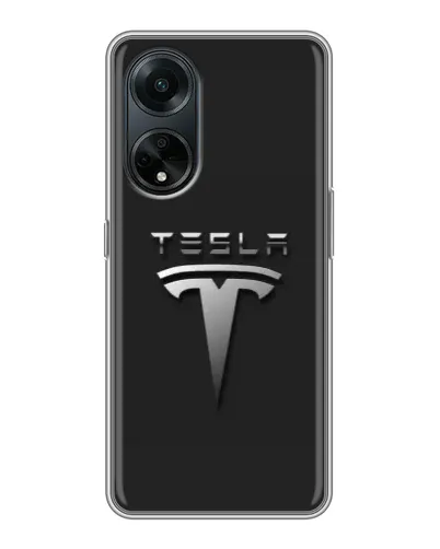 Чехол для OPPO A98 с картинкой «Стальной логотип Tesla»