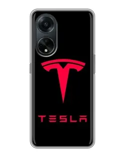 Чехол для OPPO A98 с картинкой «Tesla Red Logo»