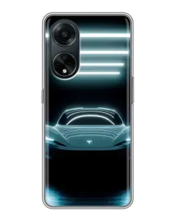 Чехол для OPPO A98 с картинкой «Tesla в неоне»