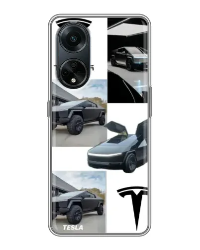 Чехол для OPPO A98 с картинкой «Коллаж Cybertruck Tesla»