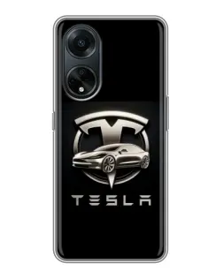 Чехол для OPPO A98 с картинкой «Tesla — серебристое авто»