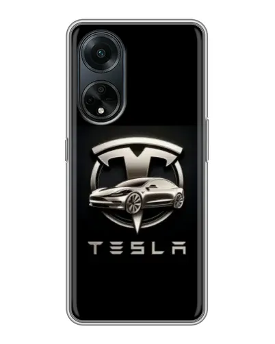 Чехол для OPPO A98 с картинкой «Tesla — серебристое авто»