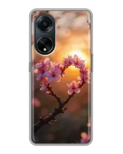 Чехол для OPPO A98 с картинкой «Розовый цвет сердце на фоне заката»