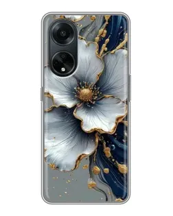 Чехол для OPPO A98 с картинкой «Белый цветок и золотой флюид»