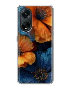 Чехол для OPPO A98 с картинкой «Яркая сине-оранжевая флора»