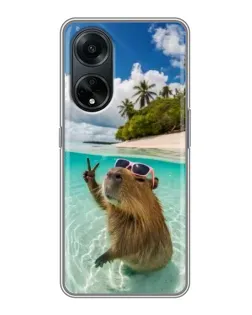 Чехол для OPPO A98 с картинкой «Капибара на море»
