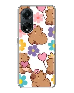 Чехол для OPPO A98 с картинкой «Цветочный паттерн капибар»