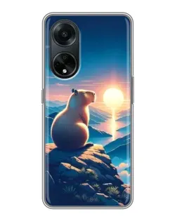 Чехол для OPPO A98 с картинкой «Закат солнца с капибарой»