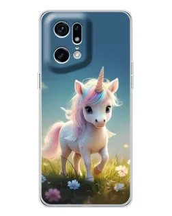 Чехол для OPPO Find X5 Pro с картинкой «Единорог на поляне»