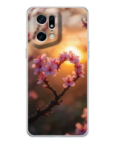Чохол для OPPO Find X5 Pro з картинкою «Рожевий цвіт  сердечко на тлі заходу»