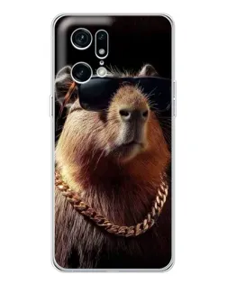 Чехол для OPPO Find X5 Pro с картинкой «Капибара золотая цепь»