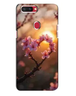 Чохол для OPPO R11s з картинкою «Рожевий цвіт  сердечко на тлі заходу»