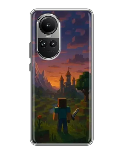 Чехол для OPPO Reno 10 Pro с картинкой «Стив у башни» Чехол для OPPO Reno 10 Pro с картинкой «Стив у башни»