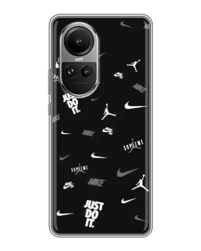 Чехол для OPPO Reno 10 с картинкой «Nike Black Pattern»