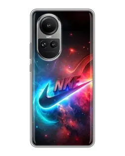 Чехол для OPPO Reno 10 с картинкой «Огненный логотип Nike»