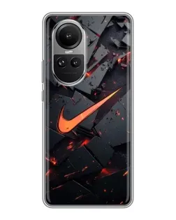 Чехол для OPPO Reno 10 с картинкой «Nike — эффект разломов»