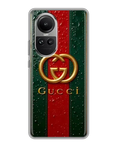 Чехол для OPPO Reno 10 с картинкой «Gucci — фирменная полоса и золото» Чехол для OPPO Reno 10 с картинкой «Gucci — фирменная полоса и золото»