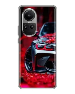 Чохол для OPPO Reno 10 з картинкою «Спортивна BMW та квіти»