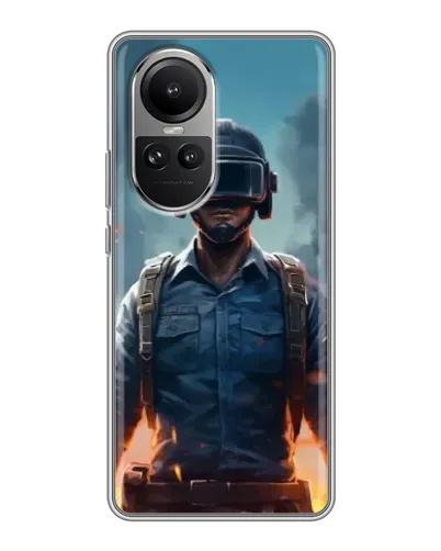 Чехол для OPPO Reno 10 с картинкой «PUBG — реалистичный герой»